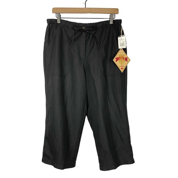 Caribbean Joe | NWT Black Rayon Blend Drawstring Wide Leg Capris Cropped Pants - Picture 1 of 8